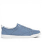 Vionic Venice Pismo skyway blue cotton canvas slip-on sneaker with frayed edges and white TPR outsole.
photo of the right side