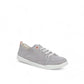 Vionic Venice Pismo light grey vegan cotton canvas slip-on sneaker with stretch laces and white sole.
photo of the front side