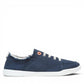 Vionic Venice Pismo navy blue cotton canvas slip-on sneaker with frayed edges and white sole.
photo of the right side