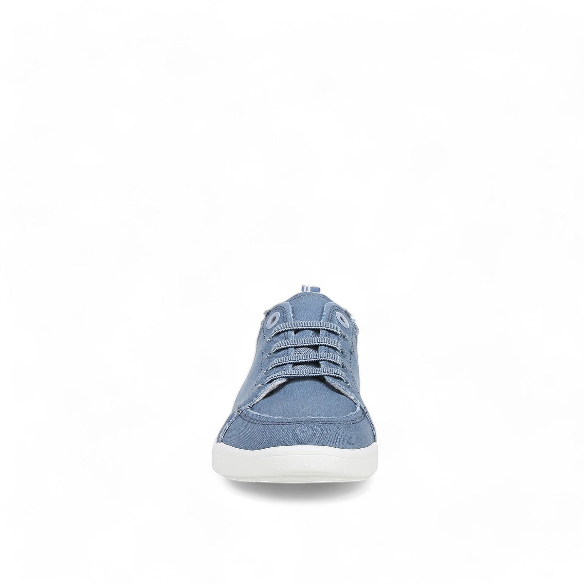 Vionic Venice Pismo skyway blue cotton canvas slip-on sneaker with frayed edges and white TPR outsole.
photo of the front side