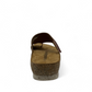 Wanda Panda Tenma Vendetta rose metallic leather toe-loop sandals with cork midsole and velcro strap. Photo of back view.