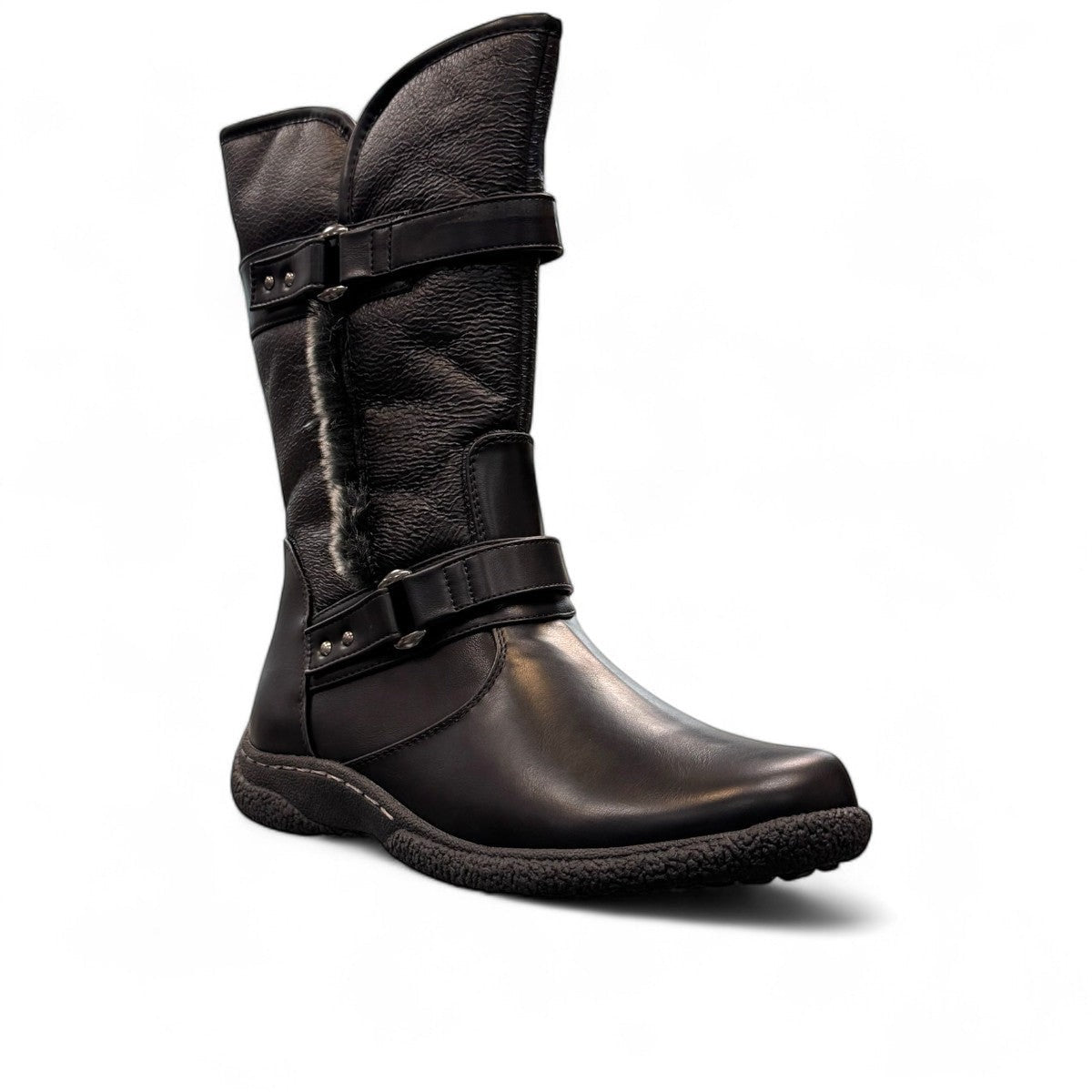 Wanderlust Gabi 2 black waterproof winter boot with pile lining, buckle straps, and durable lug sole.