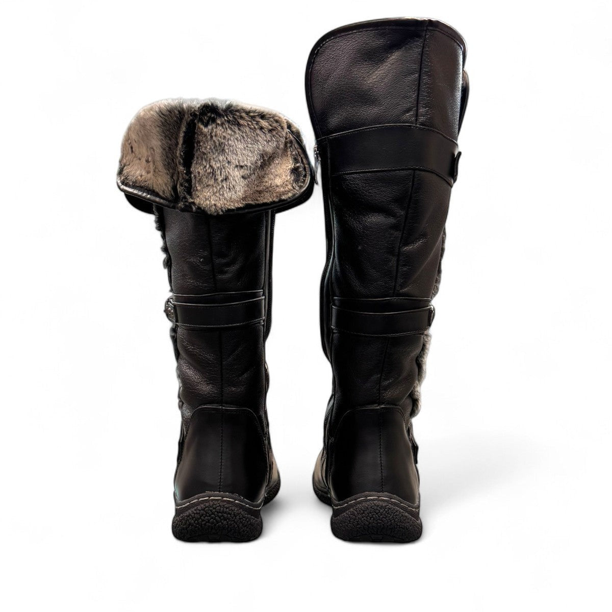 Wanderlust Gabrielle 2 black waterproof tall winter boots with buckle straps and plush lining
