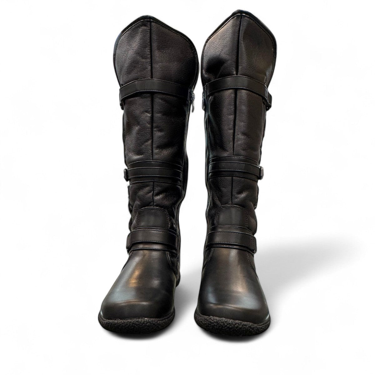 Wanderlust Gabrielle 2 black waterproof tall winter boots with buckle straps and plush lining