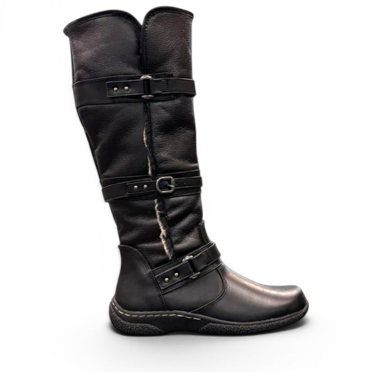 Wanderlust Gabrielle 2 black waterproof tall winter boots with buckle straps and plush lining