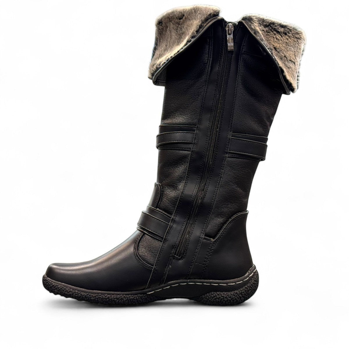 Wanderlust Gabrielle 2 black waterproof tall winter boots with buckle straps and plush lining