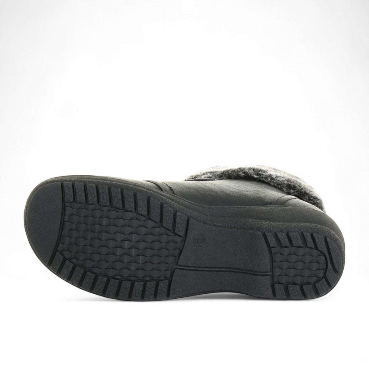 Wanderlust Perth black waterproof winter boot with plush faux fur collar and velcro strap