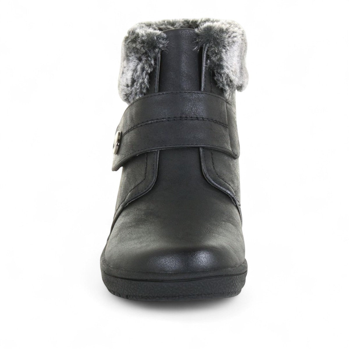 Wanderlust Perth black waterproof winter boot with plush faux fur collar and velcro strap