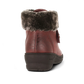 Wanderlust burgundy vegan winter boot with plush faux fur collar, velcro strap, and weather-resistant outsole.