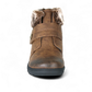 Wanderlust Perth vegan winter boot in dark tan with plush faux fur collar and velcro strap.
photo of the front side