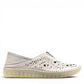 wonder-metadata-S5552 white leather slip-on shoe with intricate laser-cut patterns and a flexible cushioned sole.
photo of the right side