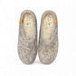 wool by green Makalu grey wool slippers with a brown EnergySole insole and artisan-signed leather tag side view