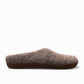 wool by green Makalu grey wool slippers with a brown EnergySole insole and artisan-signed leather tag side view