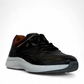 XL EVER LIFE HANNA black leather sneaker with a white textured sole and maroon heel detail. Photo of front side view.