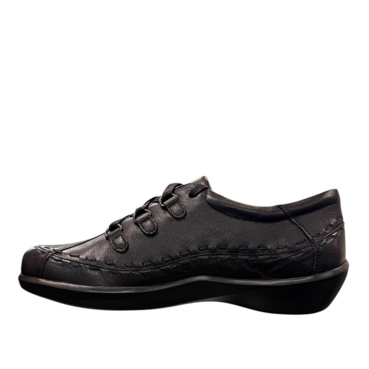 Ziera Allsorts black leather orthopedic shoes with extra-wide fit and supportive molded sole.
photo of the left side